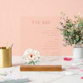 Elegant Bar Menu with Floral Design Acryl Bord (Huwelijk)