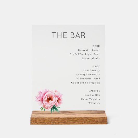 Elegant Bar Menu with Floral Touch Acryl Bord (Voorkant)