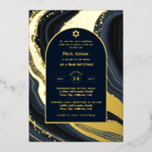 Elegant Bar Mitzvah | Bat Mitzvah | Navy Agate Folie Uitnodiging (Voorkant)