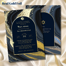 Elegant Bar Mitzvah | Bat Mitzvah | Navy Agate Folie Uitnodiging