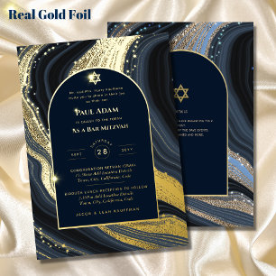 Elegant Bar Mitzvah   Bat Mitzvah   Navy Agate Folie Uitnodiging