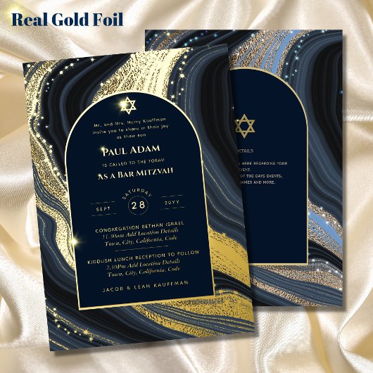 Elegant Bar Mitzvah | Bat Mitzvah | Navy Agate Folie Uitnodiging