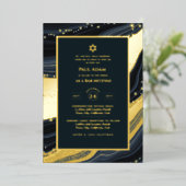 Elegant Bar Mitzvah | Bat Mitzvah | Navy Agate Folie Uitnodiging (Staand Voorkant)
