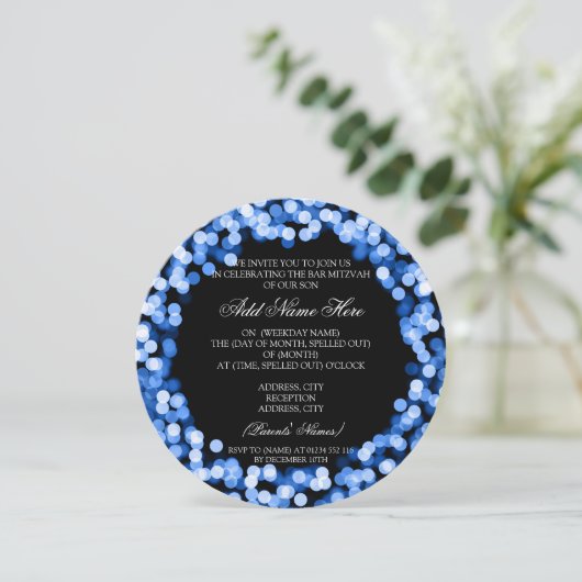 Elegant Bar Mitzvah Blue Sparkly Lights Kaart (Staand voorkant)