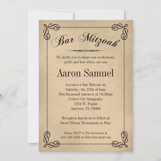 Elegant Bar Mitzvah Invitaties Kaart (Voorkant)