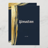 Elegant Bar Mitzvah Navy Blue Gold Invitation Kaart (Voorkant / Achterkant)