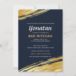 Elegant Bar Mitzvah Navy Blue Gold Invitation Kaart