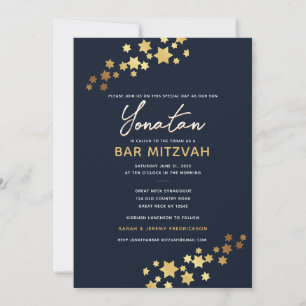 Elegant Bar Mitzvah Navy Gold Invitation Kaart