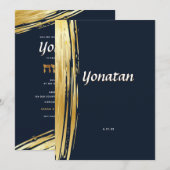 Elegant Bar Mitzvah Navy Gold Invitation Kaart (Voorkant / Achterkant)