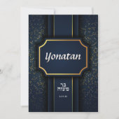 Elegant Bar Mitzvah Navy Gold Invitation Kaart (Voorkant)
