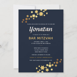 Elegant Bar Mitzvah Navy Gold Invitation Kaart