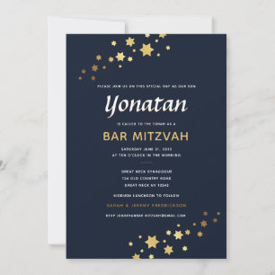 Elegant Bar Mitzvah Navy Gold Invitation Kaart