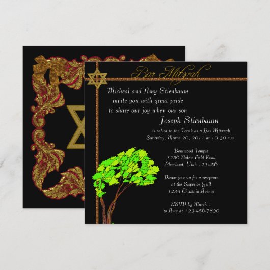 Elegant Bar Mitzvah Uitnodiging (Voorkant / Achterkant)