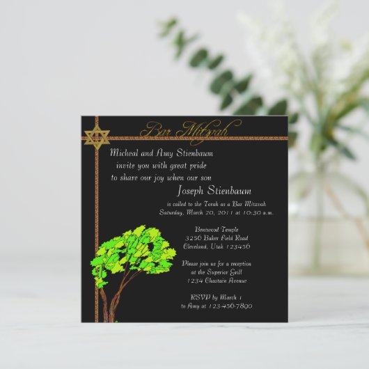 Elegant Bar Mitzvah Uitnodiging (Staand voorkant)