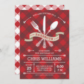 Elegant Barbecue Invitation on Gingham Kaart (Voorkant / Achterkant)