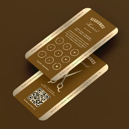 Elegant Barber Brown Barbershop Scissors Loyalty Visitekaartje