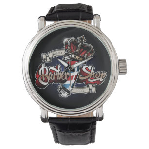 Elegant Barber Pole and Crown Personalize Horloge