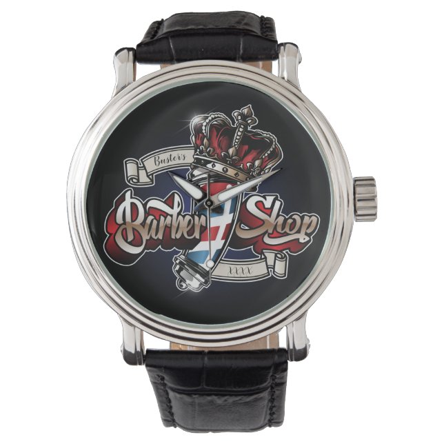 Elegant Barber Pole and Crown Personalize Horloge (Voorkant)