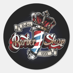 Elegant Barber Pole and Crown Personalize Ronde Sticker