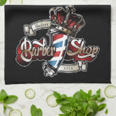 Elegant Barber Pole and Crown Personalize Theedoek (Gevouwen)