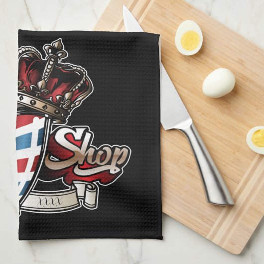 Elegant Barber Pole and Crown Personalize Theedoek (Quarter Fold)