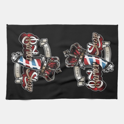 Elegant Barber Pole and Crown Personalize Theedoek (Horizontaal)