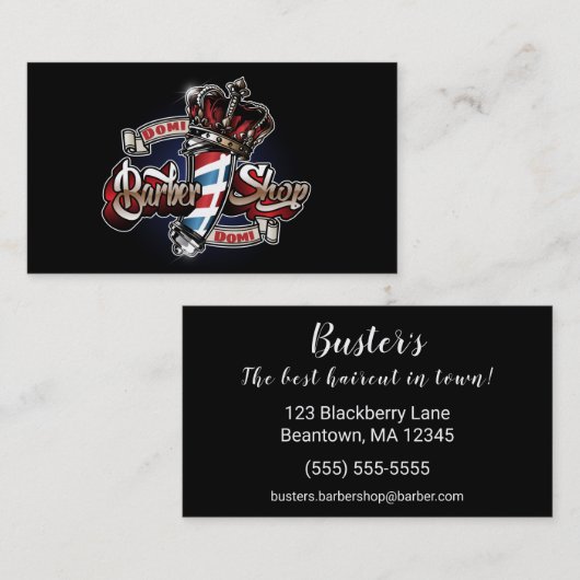 Elegant Barber Pole en Crown 2 Personaliseren Visitekaartje (Voorkant / Achterkant)