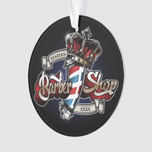 Elegant Barber Pole en Crown Logo personalize Ornament (voorkant)