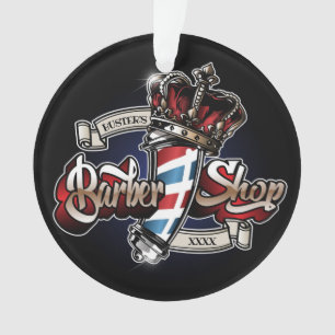 Elegant Barber Pole en Crown Logo personalize Ornament