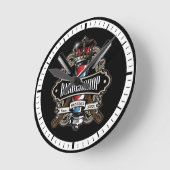 Elegant Barber Pole en Crown Logo personalize Ronde Klok (Hoek)