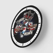 Elegant Barber Pole en Crown Logo personalize Ronde Klok (Hoek)