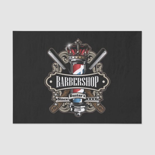 Elegant Barber Pole en Crown Logo personalize Tissuepapier (Voorkant)