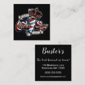 Elegant Barber Pole en Crown Square Personaliseren Vierkante Visitekaartje (Voorkant / Achterkant)