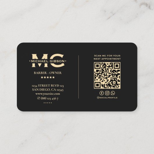 Elegant Barbershop Gouden Barber Pool Zwart Visitekaartje (Achterkant)