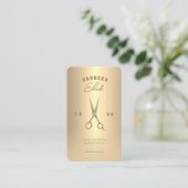 Elegant Barbershop Haarstylist Gold Scissors Visitekaartje (Staand voorkant)