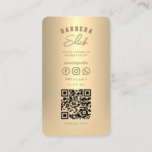 Elegant Barbershop Haarstylist Gold Scissors Visitekaartje (Achterkant)