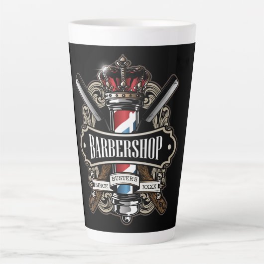 Elegant Barbershop Logo personaliseer de latte Mok (Voorkant)
