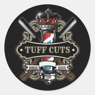 Elegant Barbershop Logo personaliseren 2 Ronde Sticker