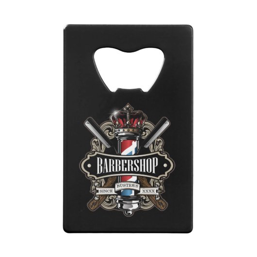 Elegant Barbershop Logo personaliseren Creditkaart Flessenopener (Voorkant)