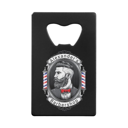 Elegant Barbershop Logo personaliseren Creditkaart Flessenopener (Achterkant)