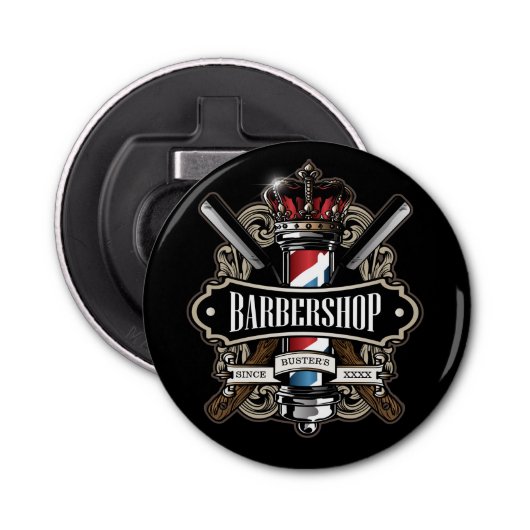 Elegant Barbershop Personaliseren Button Flesopener (Voorkant)