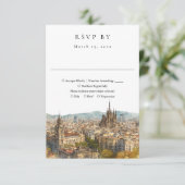 Elegant Barcelona Skyline Watercolor Wedding RSVP Kaartje (Staand voorkant)