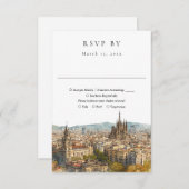 Elegant Barcelona Skyline Watercolor Wedding RSVP Kaartje (Voorkant / Achterkant)