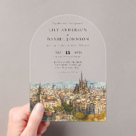 Elegant Barcelona Watercolor Wedding Arch Acryl Uitnodigingen