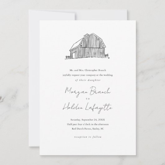 Elegant Barn Black en White Rustic Wedding Kaart (Voorkant)