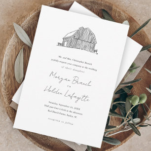 Elegant Barn Black en White Rustic Wedding Magnetische Uitnodiging