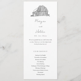 Elegant Barn Black en White Rustic Wedding Programmakaart