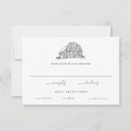 Elegant Barn Black en White Rustic Wedding RSVP Kaartje
