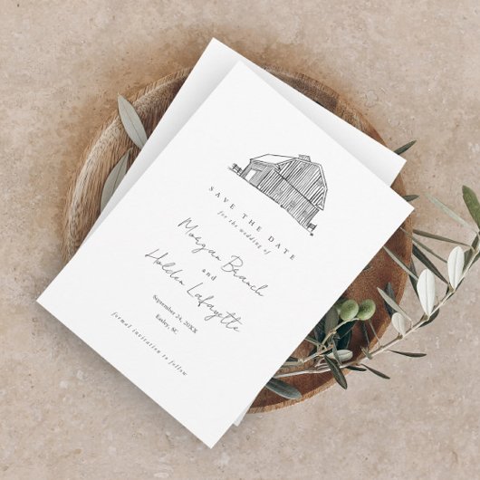 Elegant Barn Black en White Rustic Wedding Save The Date