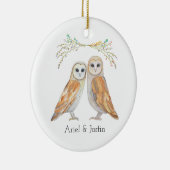 Elegant Barn Owl Couple Custom Name kerstcadeau Keramisch Ornament (Rechts)